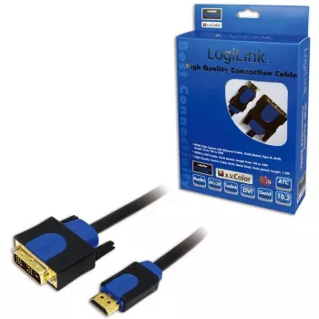 Vaizdo kabelio adapteris LogiLink CHB3102 2m HDMI DVI-D juodas mėlynas