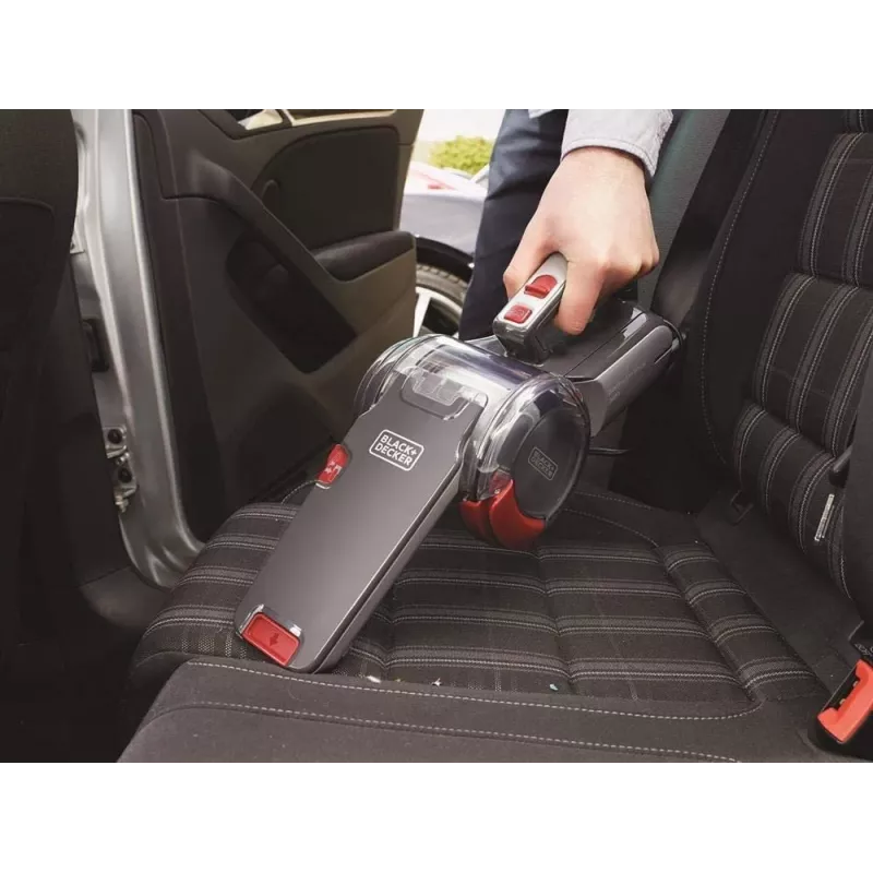 Nešiojamas dulkių siurblys Black & Decker PV1200AV – sausas baldų valymas, 12 V, 0,44 l, 12,5 W, 5 m laidas, pilkas/raudonas