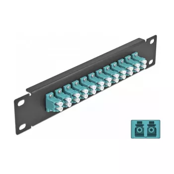 Optiminis skirstomasis skydas DeLOCK 10 col. 12 prievadų LC Duplex akvamarinas juodas 1U
