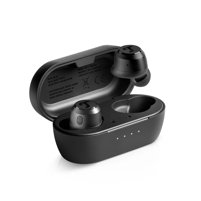 Teufel REAL BLUE TWS 3 belaidės ausinės į ausį, juodos, Bluetooth, skirtos pokalbiams ir muzikai