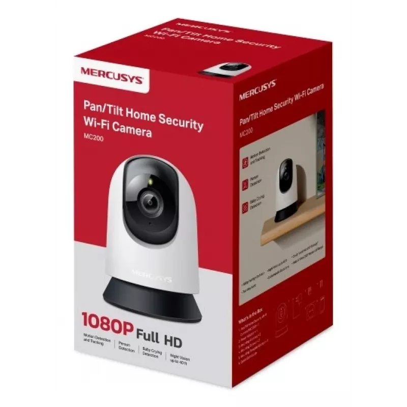 Vidinė stebėjimo kamera MERCUSYS MC200 Full HD 1080p, 87° matymo kampas, 30 kadrų/s, naktinis matymas 12 m, „MicroSD“ iki 512 GB