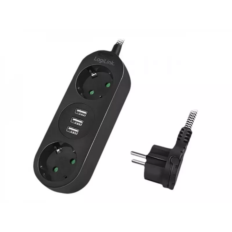 Prailginimo laidas LogiLink LPS262U 1,5 m 2 AC lizdai vidaus patalpoms juodas