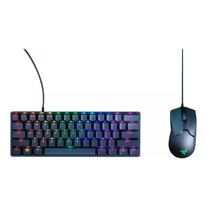 Razer Huntsman Mini 60% žaidimų klaviatūra, optomechaniniai Purple jungikliai, RGB LED apšvietimas, NORD išdėstymas, laidinė