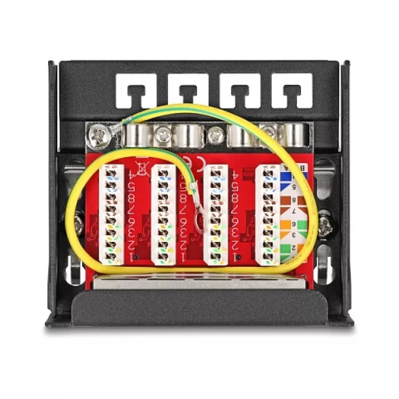 Pataisų skydelis DELOCK Mini Desktop RJ45 4 prievadų Cat.6A ekranuotas, juodas, metalinis, 90×22×93 mm