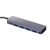 USB šakotuvas Unitek P5+ H1107A — 4 × USB-A 3.2 Gen 2, USB-C 3.2 Gen 1, 5 Gbit/s, 10 W PD, aliuminis, pilkas