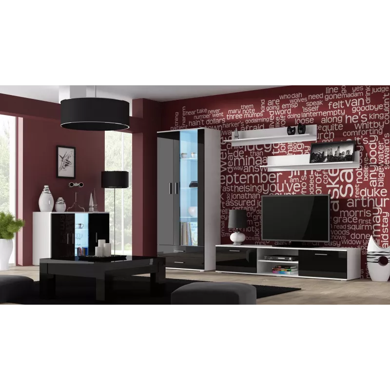 Sideboard Cama Meble SOHO S7 120 cm — 3 durys, 4 lentynos, baltas viršus, juodas blizgesys