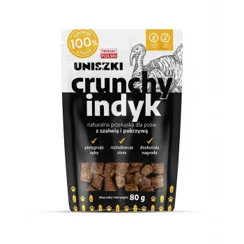 Šunų skanėstai UNISZKI Crunchy Turkey with Sage and Nettle 80 g – bekvapiai, be cukraus ir konservantų dantų priežiūros skanėstai