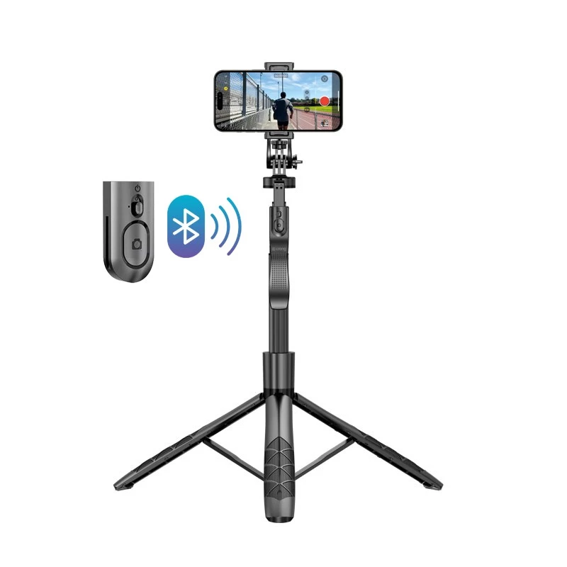 Crong CRGSGU1BLK aliumininis selfie stovas su sulankstomomis kojomis ir telefono laikikliu