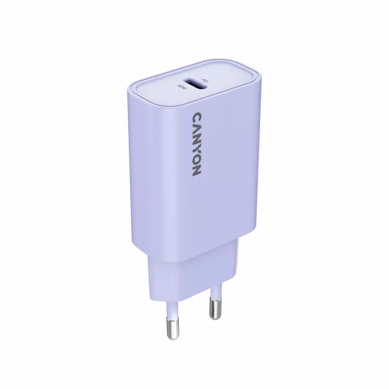 Sieninis įkroviklis CANYON OnCharge 30CL, 30W USB-C PD, 1x PD išėjimas, EU kištukas, Purpurinis