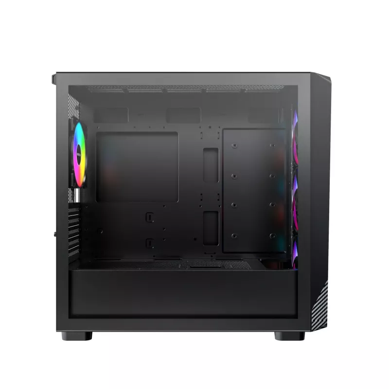 Montech X5M (B) „Micro Tower“ kompiuterio korpusas – Micro-ATX/Mini-ITX, 3×120 mm priekyje, 1×120 mm gale, palaiko ATX maitinimo šaltinį, 2×3,5 colio + 4×2,5 colio, juodas