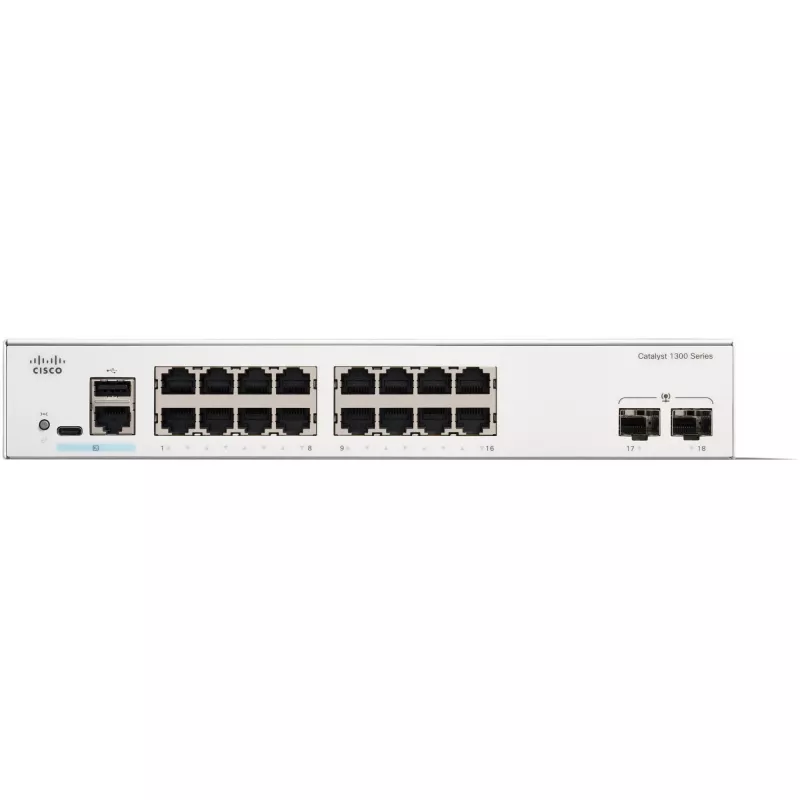 Valdomas jungiklis Cisco Catalyst 1300-16T-2G — 16x Gigabit RJ-45, 2x 1GE SFP, L2/L3