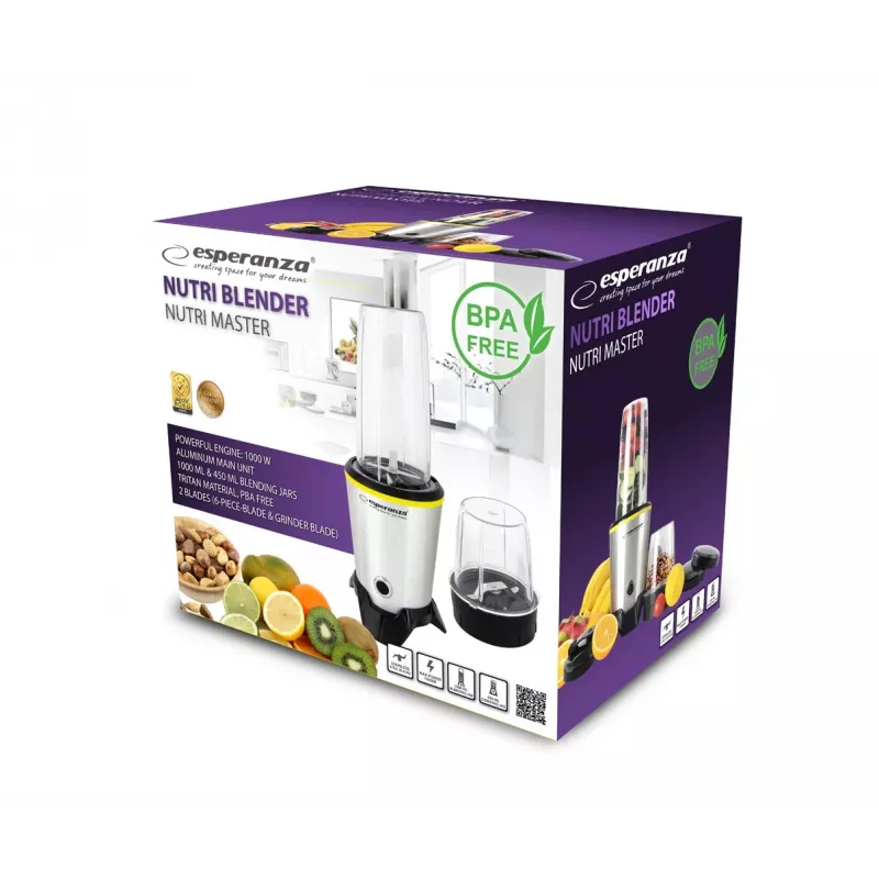 Esperanza EKM028 stalo blenderis 1000 W Juodas, Nerūdijantis plienas