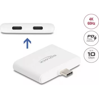 DELOCK USB-C adapteris — USB-C duomenys 10 Gbps, vaizdas 4K@60Hz, PD 92W (modelis 61088)