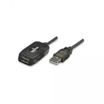 Manhattan USB-A į USB-A aktyvus ilginimo kabelis, 10 m, vyriškas į moterišką, USB 2.0, 480 Mbps, su kartotuvu, grandininis jungimas, juodas