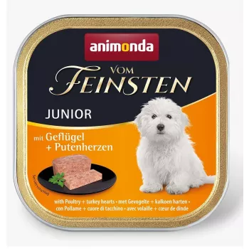 ANIMONDA Vom Feinsten Junior Paukštiena ir kalakutų širdelės – šlapias šunų ėdalas – 150g