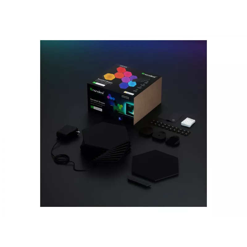 Nanoleaf Shapes Ultra Black Hexagons 9 vnt. riboto leidimo sieninė šviesos plokštė NL42-0102HX-9PK