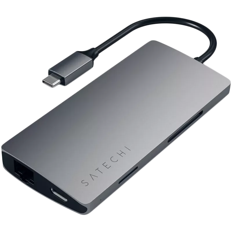 Satechi Aliuminio Adapteris V2 USB-C (USB-C, 3x USB-A, 4K HDMI, SD/microSD kortelių skaitytuvas, Ethernet) (starlight grey)