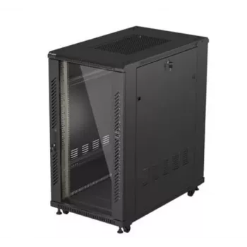 19 colių stelažinė spinta LANBERG 22U 600x1000 mm, juoda, stiklinės priekinės ir galinės durelės