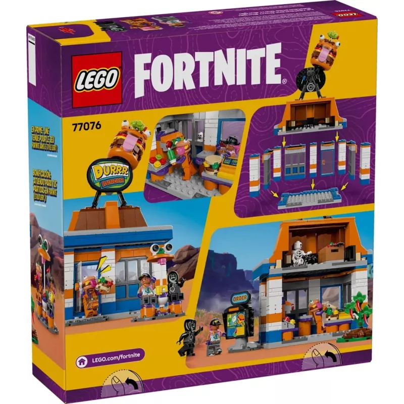 LEGO FORTNITE 77076 Durrr Burger restorano statybinis rinkinys – 546 dalių, 4 minifigūrėlės, 270×180×90 mm