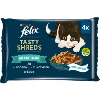 FELIX Tasty Shreds su lašiša ir tunu - 4x 80 g
