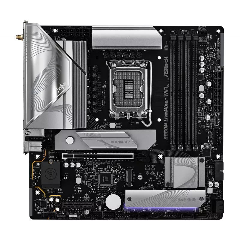 Motininė plokštė ASRock B860M LiveMixer WiFi – Intel B860, LGA 1851, micro ATX, DDR5, 4x DIMM, Wi‑Fi 6E, 2.5Gb LAN