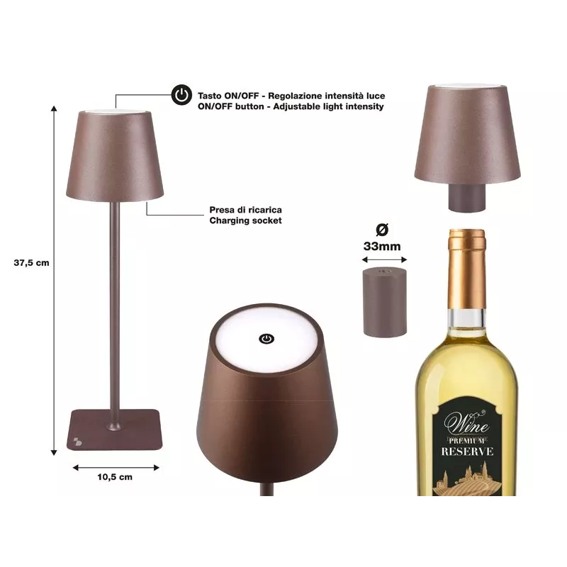 Beper P201UTP113 įkraunama stalinė lempa, valdymas prisilietimu, 2 W, 2000 mAh, Corten plieno spalvos