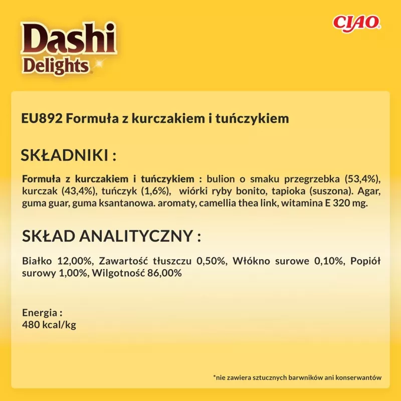 Šlapi kačių skanėstai INABA Dashi Delights Delicate Flakes Vištiena su Tuna 40 g pakelis