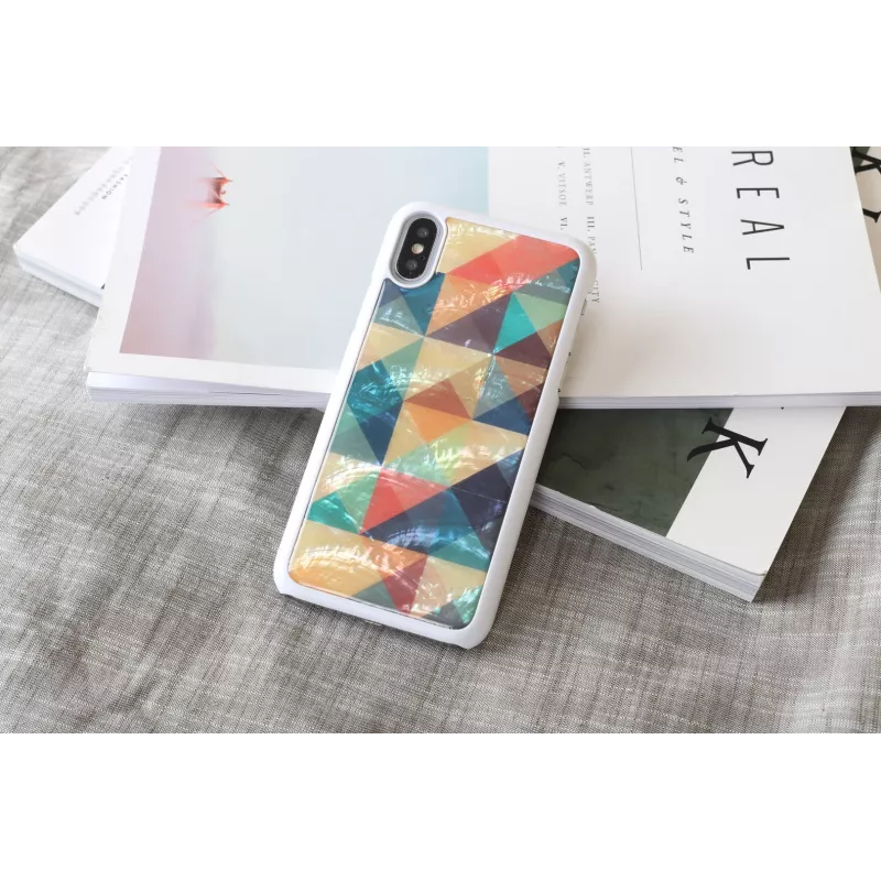 Apsauginis dėklas išmaniajam telefonui iKins iPhone XS/X mozaikinis baltas – kietas nugarėlė, dekoratyvinis raštas