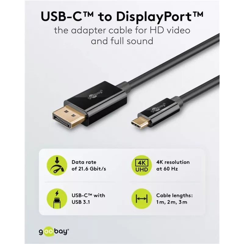USB-C į DisplayPort laidas GOOBAY 75704, 1 m, iki 4K@60Hz
