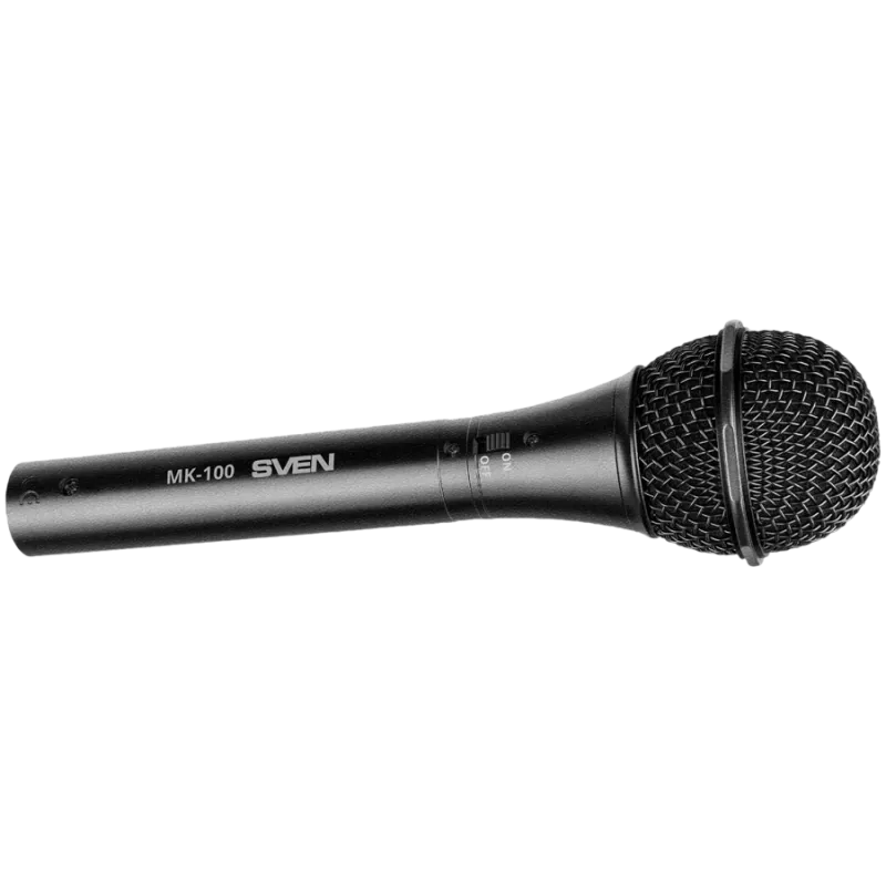 Mikrofonas SVEN MK-100 (laidinis, dinaminis, metalinis, kabelis 4,0 m, 6,3/3,5 mm lizdas, kardioidinis, juodas)