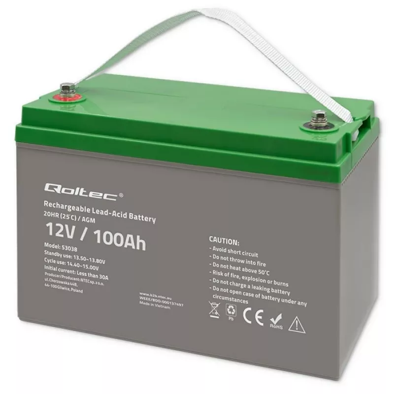 Qoltec 53038 AGM akumuliatorius | 12V | 100Ah | maks. 1200A