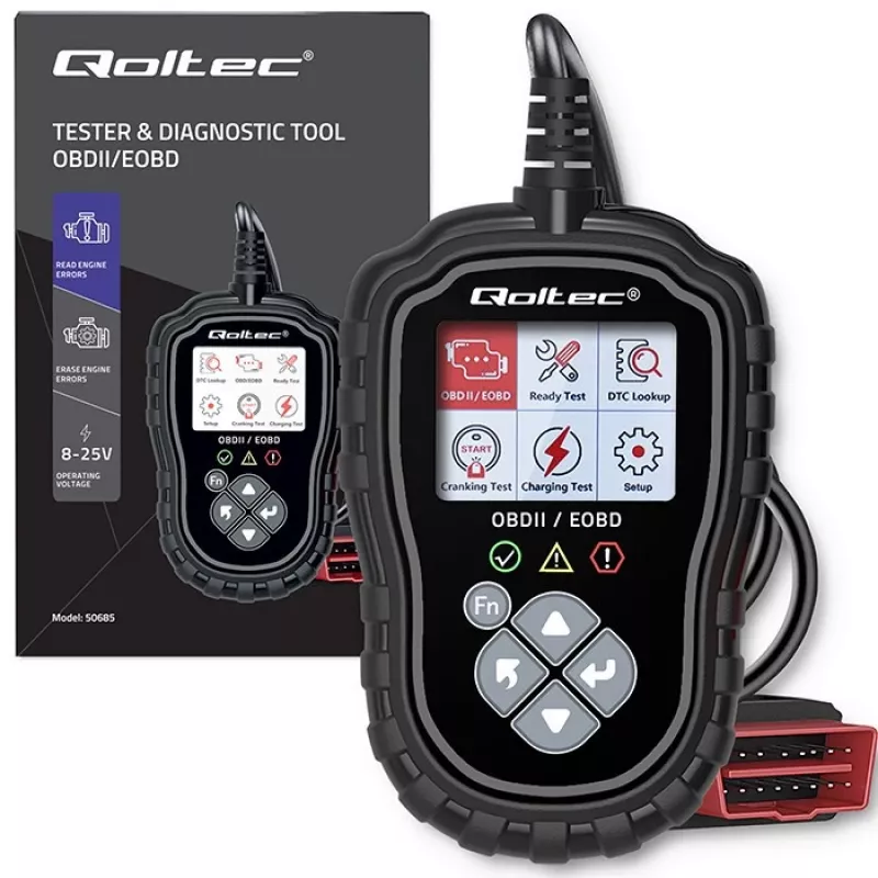 OBDII diagnostinis testeris QOLTEC ProLine 50685 – automobilio OBD-II skaitytuvas 8V/25V sistemoms