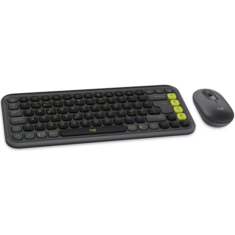 Belaidis klaviatūros ir pelės rinkinys Logitech POP ICON COMBO Swiss, Grafit/Green, Bluetooth, 920-013275