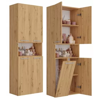 Vonios spintelė Top e shop NEL 1K DK ART KPL, ąžuolo rėmas, 600×300×1740 mm, 5 lentynų, laisvai pastatoma