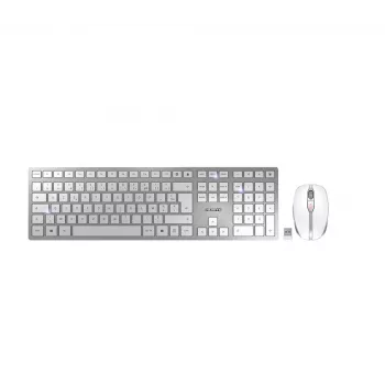 CHERRY DW 9100 SLIM belaidis klaviatūros ir pelės rinkinys RF Wireless + Bluetooth AZERTY prancūziškas sidabrinis