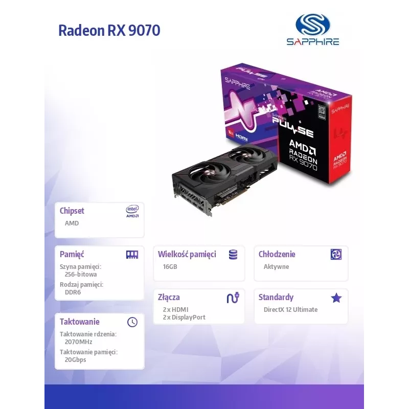 SAPPHIRE PULSE Radeon RX 9070 16GB GDDR6 vaizdo plokštė