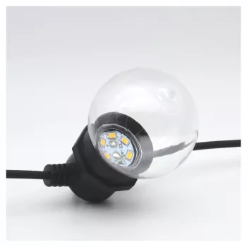 RealPower 463627 LED girlianda 10 m, 24 lempos, šiltai balta šviesa, IP44, juoda