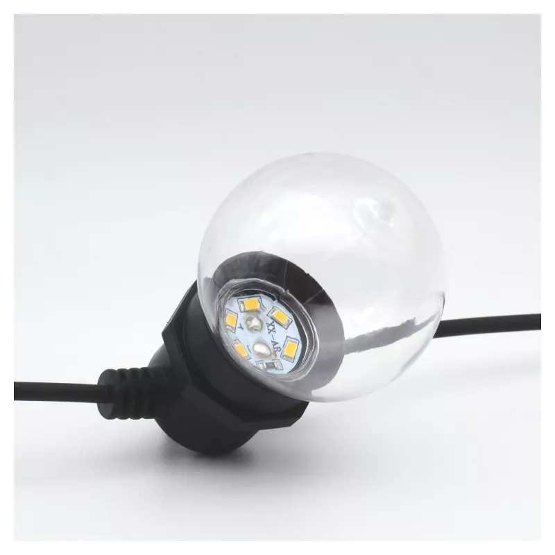 RealPower 463627 LED girlianda 10 m, 24 lempos, šiltai balta šviesa, IP44, juoda