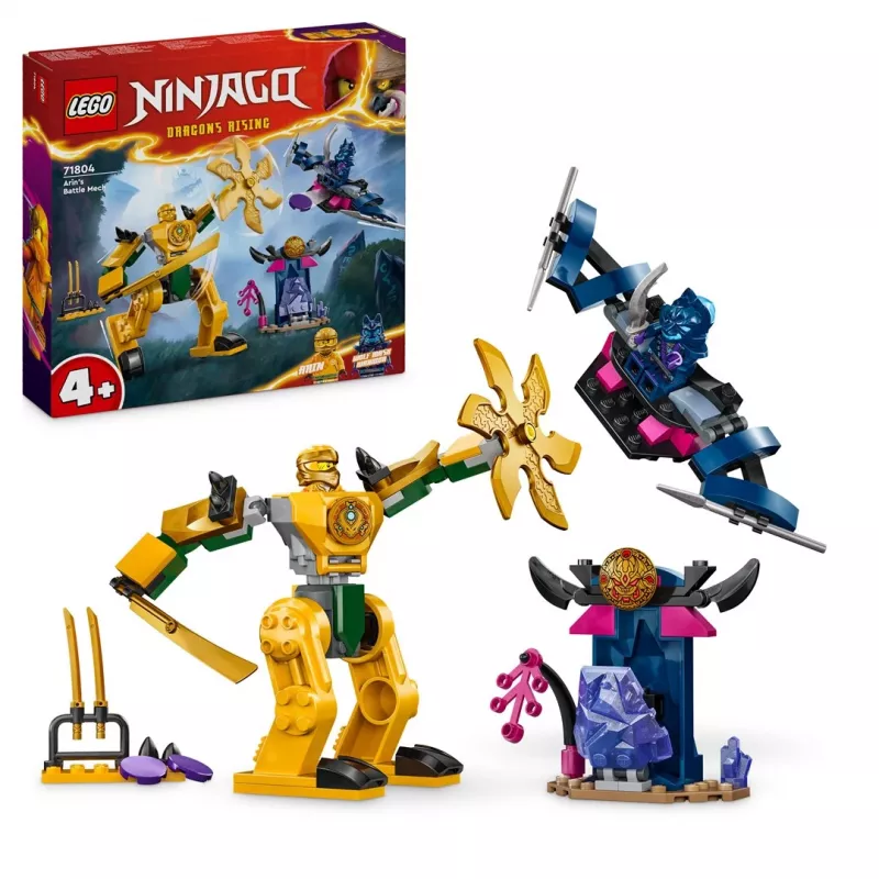 LEGO NINJAGO Arino kovinis mechas – veiksmo figūrėlė ninja žaislas nuo 4 metų berniukams, mergaitėms ir vaikams, Dragons Rising rinkinys su Arino minifigūrėle ir Mini Kata