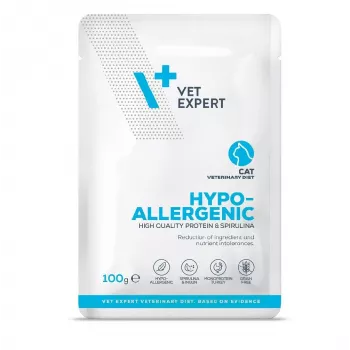Šlapias ėdalas katėms VETEXPERT Hypoallergenic Turkey 100 g veterinarinė dieta jautrioms suaugusioms katėms, be grūdų, sojos ir glitimo