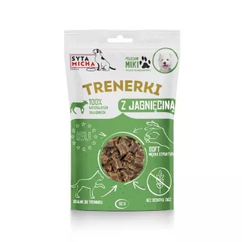 Šunų dresūros skanėstai SYTA MICHA Trainers su ėriena 80 g – hipoalerginiai, be grūdų ir glitimo, baltymų 47,8%, riebalų 29,7%