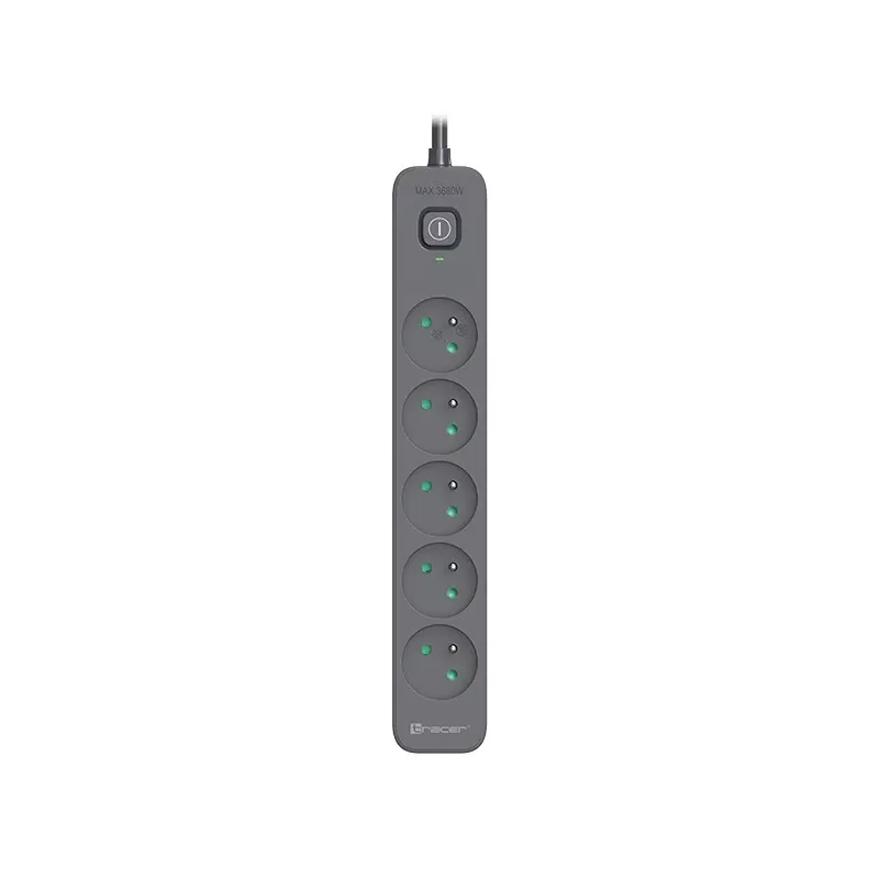 TRACER Power Line+ 5m Graphite apsauginis ilgintuvas su 5 kištukiniais lizdais