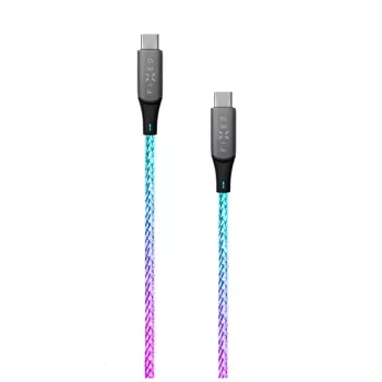 USB-C į USB-C įkrovimo laidas FIXED FIXDLED-CC-RA su PD palaikymu ir fiksuotu ilgiu, integruotas vaivorykštinis LED