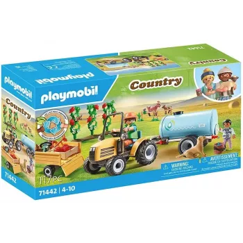 Playmobil 71442 Country: Traktorius su priekaba ir vandens rezervuaru – Šviežias derlius ūkyje, mokymasis apie aplinką, smagus vaidmenų žaidimas