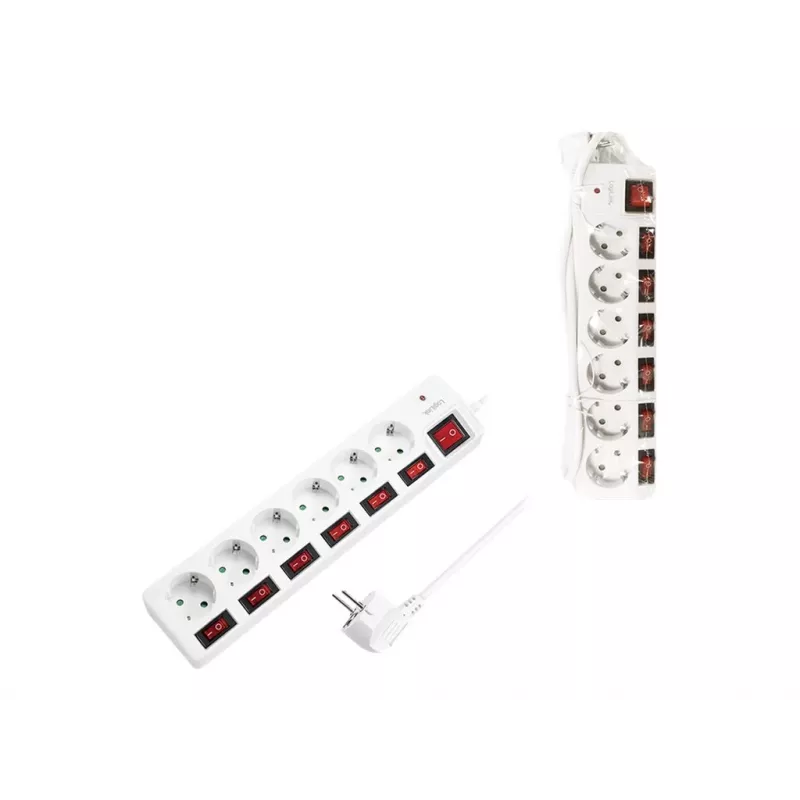 Prailginimo laidas LogiLink LPS250 1,5 m 6 AC lizdų Baltas