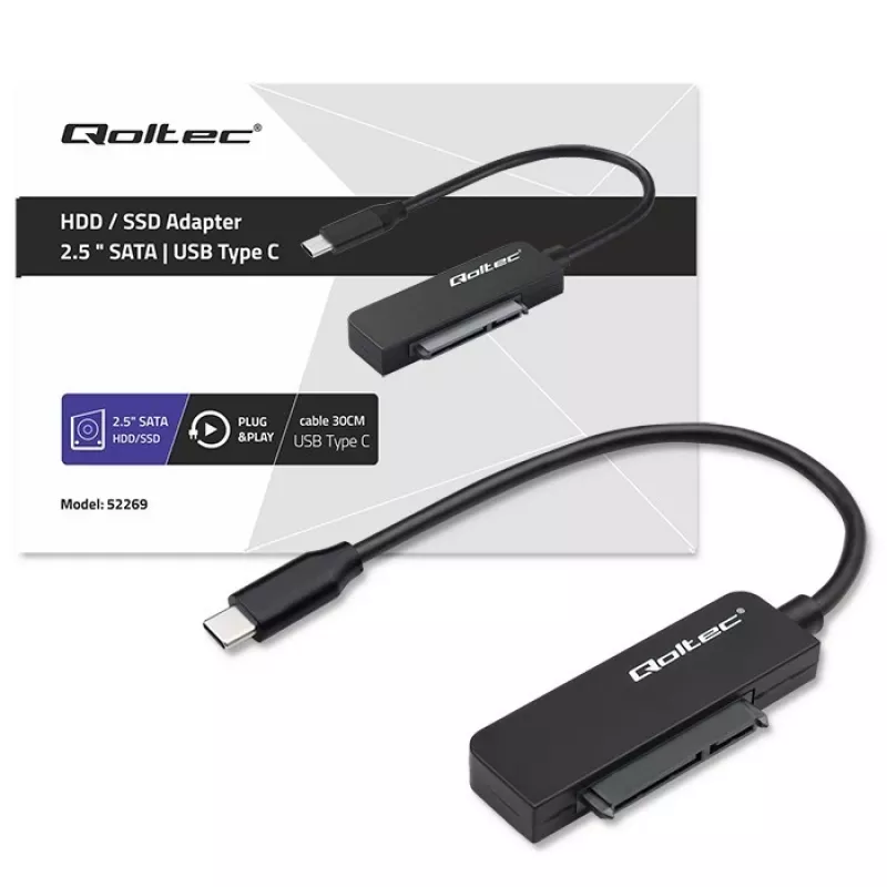 QOLTEC SATA adapteris 52269 2,5 colio diskui į USB-C, palaiko iki 2TB