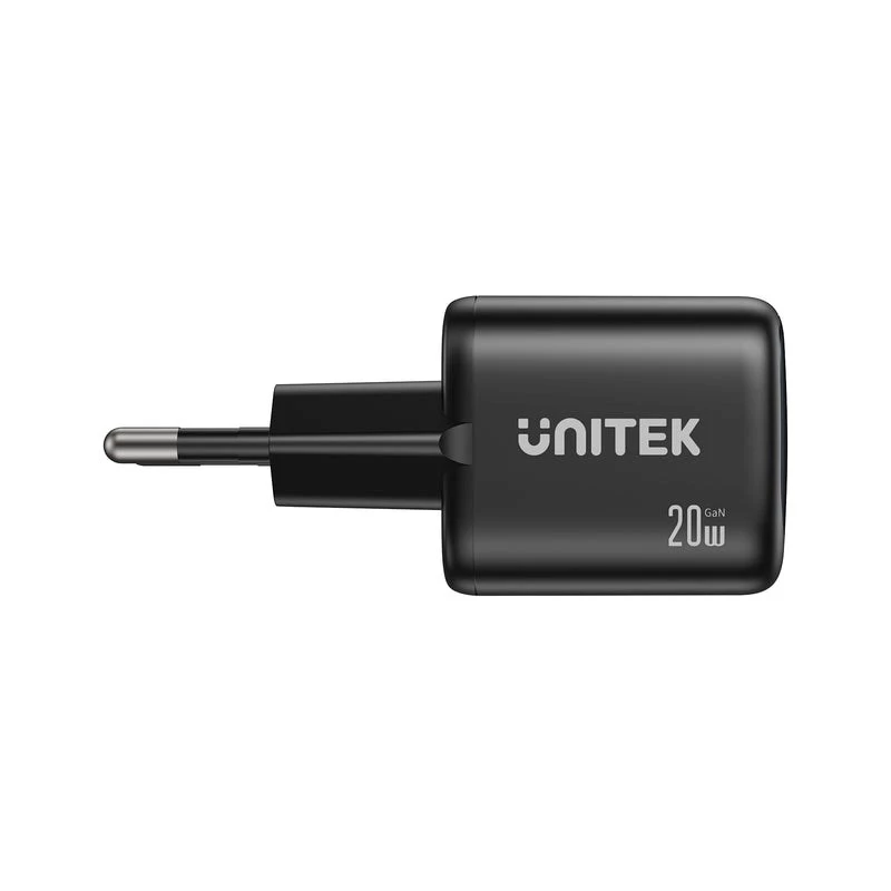 Sieninis įkroviklis Unitek P1128ABK01-EU — 2 prievadai GaN USB-C ir USB-A, bendra galia 20W, juodas