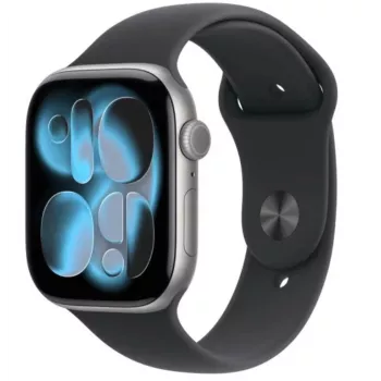 Apple Watch Series 11 GPS+Cellular 46mm Kosminės pilkos spalvos aliuminio korpusas su juodu sportiniu dirželiu M/L