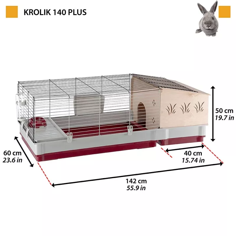 Narvas triušiams Ferplast Krolik 140 Plus, pilkai raudonas, W1420×D600×H500 mm, metalas/plastikas