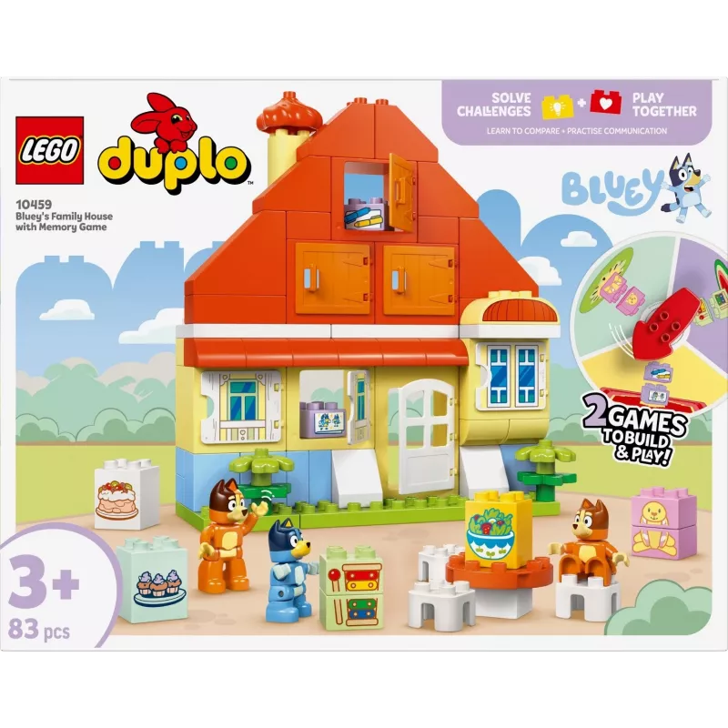 Konstruktorius LEGO Bluey šeimos namas su atminties žaidimu 10459 — 83 dalys, 3 minifigūrėlės, nuo 3 m.